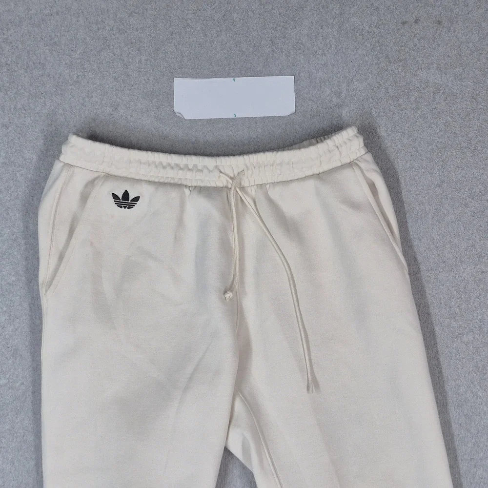 Adidas Men Activewear Pants M Cream Sweatpants Trefoil Logo Stripe READ
